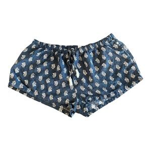 Lucky Brand Flannel Sleep Shorts Sz LARGE Blue Flowers Vine Elastic Tassel Ties